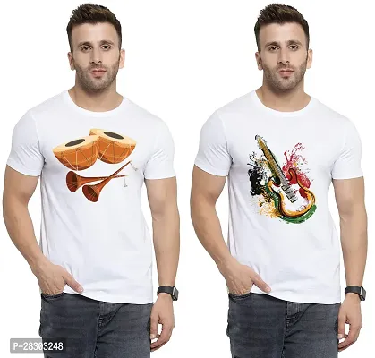 Reliable White Polycotton Printed Round Neck Tees For Men Pack Of 2