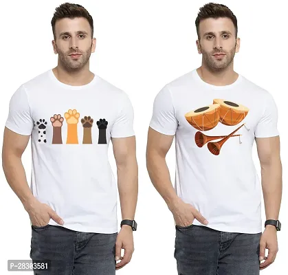 Reliable White Polycotton Printed Round Neck Tees For Men Pack Of 2-thumb0