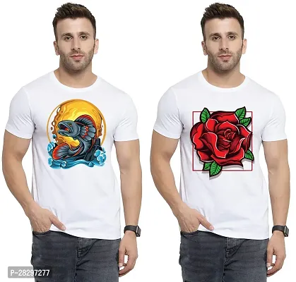 Stylish White Polycotton Printed Round Neck Tees For Men Pack Of 2-thumb0