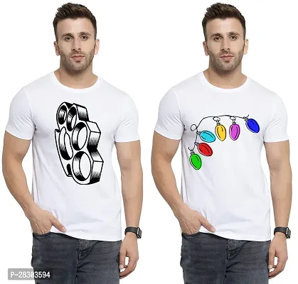 Reliable White Polycotton Printed Round Neck Tees For Men Pack Of 2-thumb0