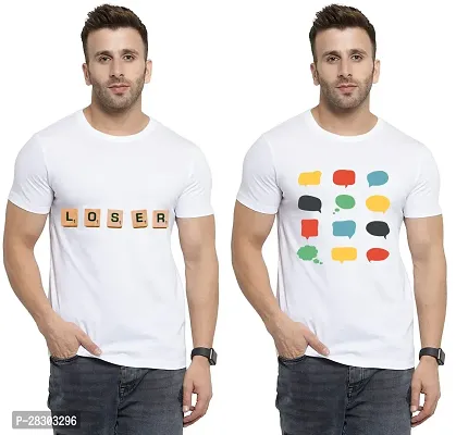 Reliable White Polycotton Printed Round Neck Tees For Men Pack Of 2-thumb0