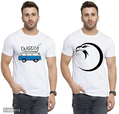 Reliable White Polycotton Printed Round Neck Tees For Men Pack Of 2