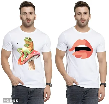 Stylish White Polycotton Half Sleeve Printed Round Neck Tees For Men Pack Of 2