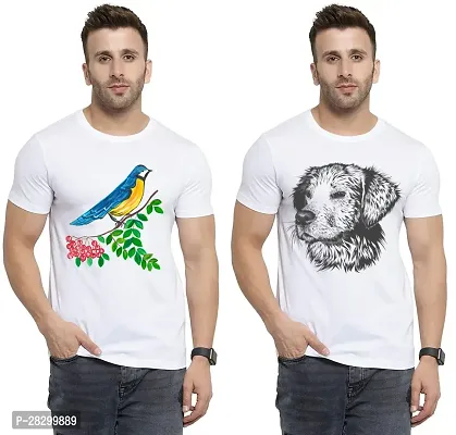 Stylish White Polycotton Half Sleeve Printed Round Neck Tees For Men Pack Of 2