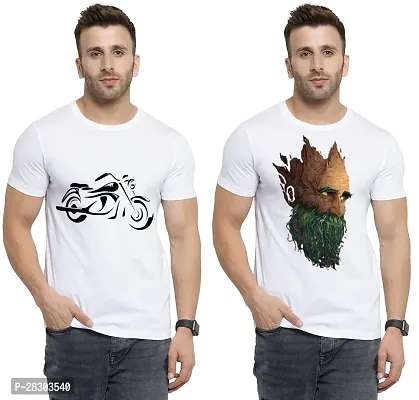 Reliable White Polycotton Printed Round Neck Tees For Men Pack Of 2