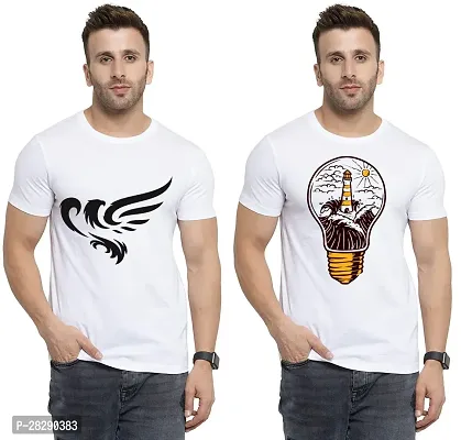 Stylish White Polycotton Half Sleeve Printed Round Neck Tees For Men Pack Of 2-thumb0