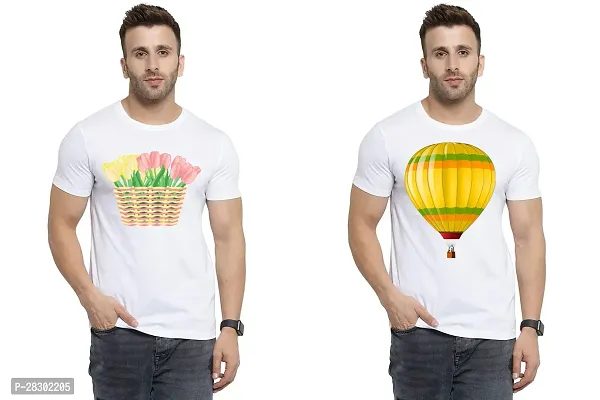 Stylish White Polycotton Half Sleeve Printed Round Neck Tees For Men Pack Of 2-thumb0