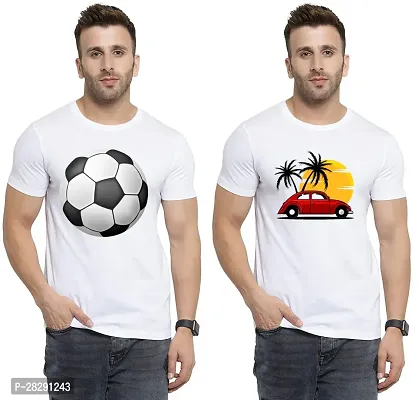 Stylish White Polycotton Half Sleeve Printed Round Neck Tees For Men Pack Of 2