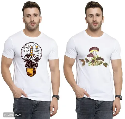 Reliable White Polycotton Printed Round Neck Tees For Men Pack Of 2-thumb0