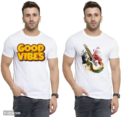 Stylish White Polycotton Half Sleeve Printed Round Neck Tees For Men Pack Of 2-thumb0