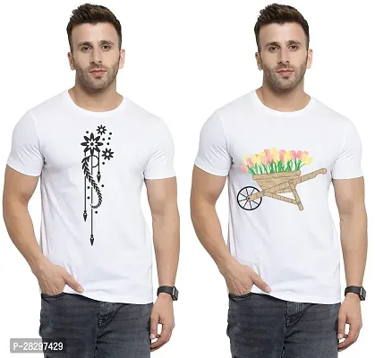 Stylish White Polycotton Printed Round Neck Tees For Men Pack Of 2-thumb0