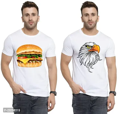 Stylish White Polycotton Half Sleeve Printed Round Neck Tees For Men Pack Of 2