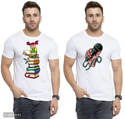 Stylish White Polycotton Printed Round Neck Tees For Men Pack Of 2-thumb0