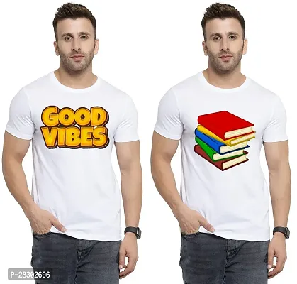 Stylish White Polycotton Half Sleeve Printed Round Neck Tees For Men Pack Of 2-thumb0