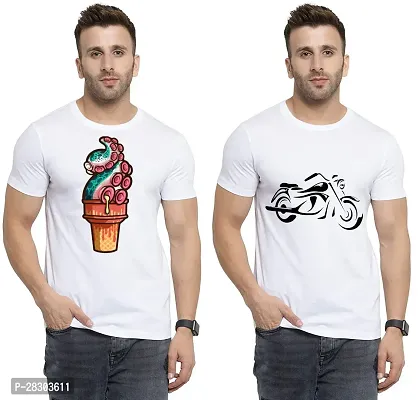 Reliable White Polycotton Printed Round Neck Tees For Men Pack Of 2-thumb0