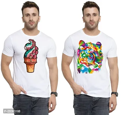 Reliable White Polycotton Printed Round Neck Tees For Men Pack Of 2-thumb0