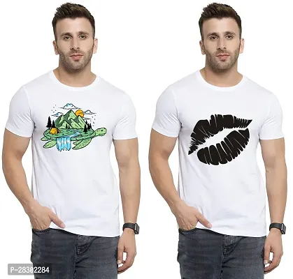 Stylish White Polycotton Half Sleeve Printed Round Neck Tees For Men Pack Of 2-thumb0