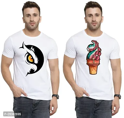 Stylish White Polycotton Half Sleeve Printed Round Neck Tees For Men Pack Of 2-thumb0