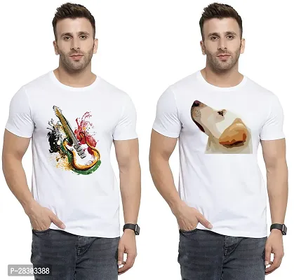 Reliable White Polycotton Printed Round Neck Tees For Men Pack Of 2