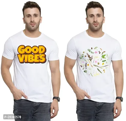 Stylish White Polycotton Half Sleeve Printed Round Neck Tees For Men Pack Of 2-thumb0