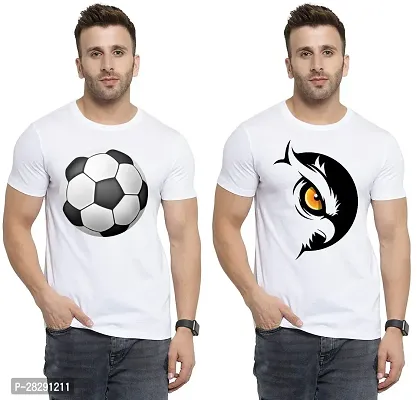 Stylish White Polycotton Half Sleeve Printed Round Neck Tees For Men Pack Of 2-thumb0