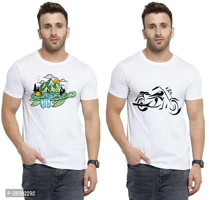 Stylish White Polycotton Half Sleeve Printed Round Neck Tees For Men Pack Of 2-thumb0