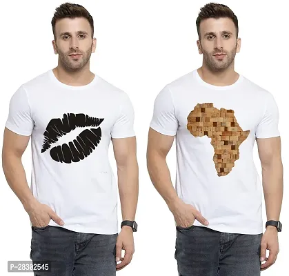 Stylish White Polycotton Half Sleeve Printed Round Neck Tees For Men Pack Of 2