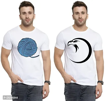 Stylish White Polycotton Half Sleeve Printed Round Neck Tees For Men Pack Of 2