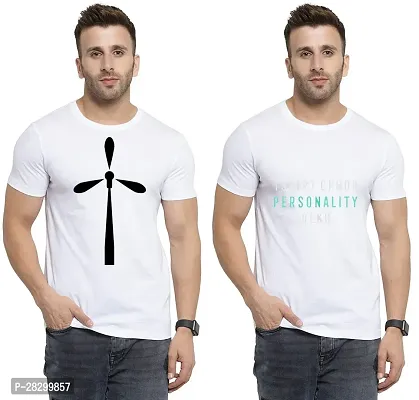 Stylish White Polycotton Half Sleeve Printed Round Neck Tees For Men Pack Of 2-thumb0