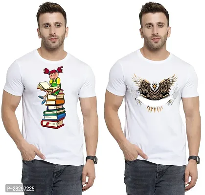 Stylish White Polycotton Printed Round Neck Tees For Men Pack Of 2-thumb0