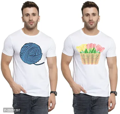 Stylish White Polycotton Half Sleeve Printed Round Neck Tees For Men Pack Of 2-thumb0