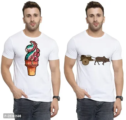 Reliable White Polycotton Printed Round Neck Tees For Men Pack Of 2