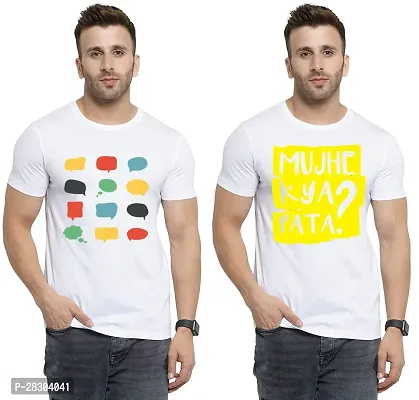 Reliable White Polycotton Printed Round Neck Tees For Men Pack Of 2-thumb0