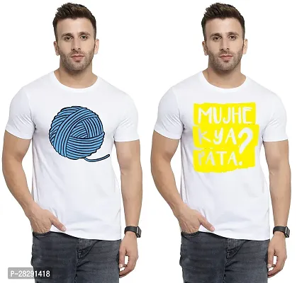 Stylish White Polycotton Half Sleeve Printed Round Neck Tees For Men Pack Of 2-thumb0