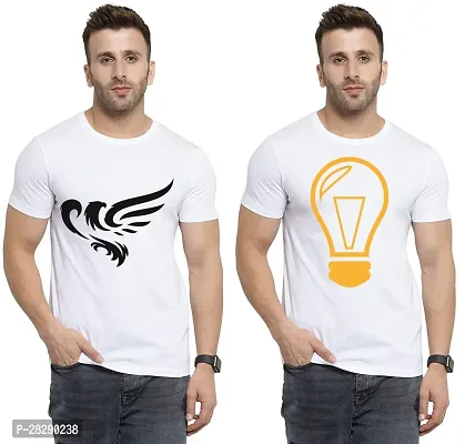 Stylish White Polycotton Half Sleeve Printed Round Neck Tees For Men Pack Of 2-thumb0