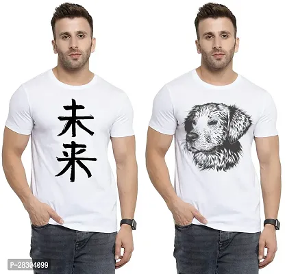 Reliable White Polycotton Printed Round Neck Tees For Men Pack Of 2-thumb0