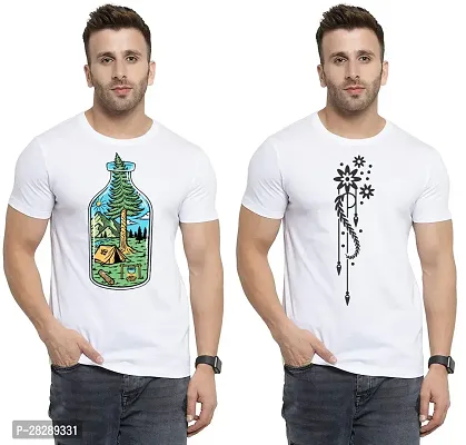 Stylish White Polycotton Half Sleeve Printed Round Neck Tees For Men Pack Of 2