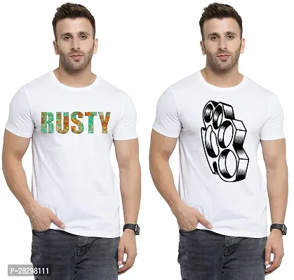 Stylish White Polycotton Half Sleeve Printed Round Neck Tees For Men Pack Of 2-thumb0