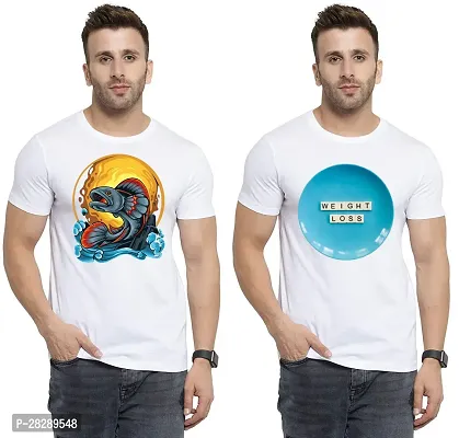 Stylish White Polycotton Half Sleeve Printed Round Neck Tees For Men Pack Of 2-thumb0