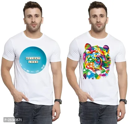 Reliable White Polycotton Printed Round Neck Tees For Men Pack Of 2-thumb0