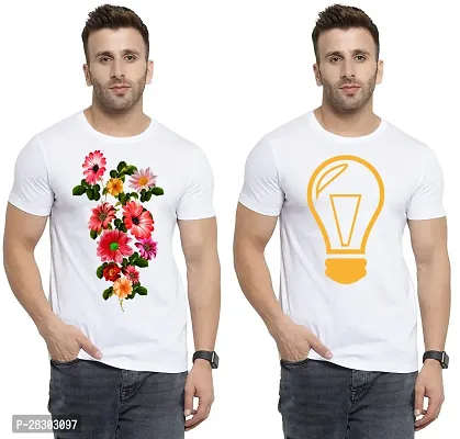 Reliable White Polycotton Printed Round Neck Tees For Men Pack Of 2-thumb0