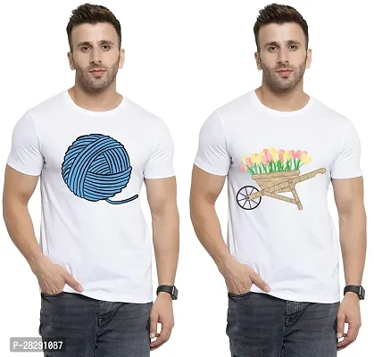 Stylish White Polycotton Half Sleeve Printed Round Neck Tees For Men Pack Of 2-thumb0