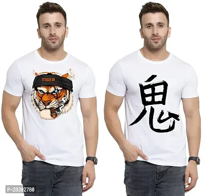 Stylish White Polycotton Half Sleeve Printed Round Neck Tees For Men Pack Of 2-thumb0