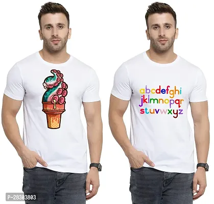 Reliable White Polycotton Printed Round Neck Tees For Men Pack Of 2-thumb0