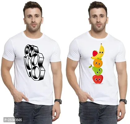 Reliable White Polycotton Printed Round Neck Tees For Men Pack Of 2-thumb0