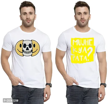 Reliable White Polycotton Printed Round Neck Tees For Men Pack Of 2-thumb0