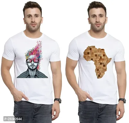 Stylish White Polycotton Half Sleeve Printed Round Neck Tees For Men Pack Of 2