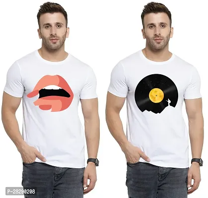 Stylish White Polycotton Half Sleeve Printed Round Neck Tees For Men Pack Of 2