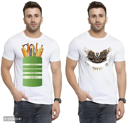 Reliable White Polycotton Printed Round Neck Tees For Men Pack Of 2