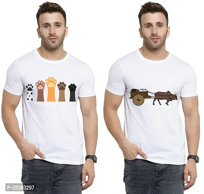 Reliable White Polycotton Printed Round Neck Tees For Men Pack Of 2